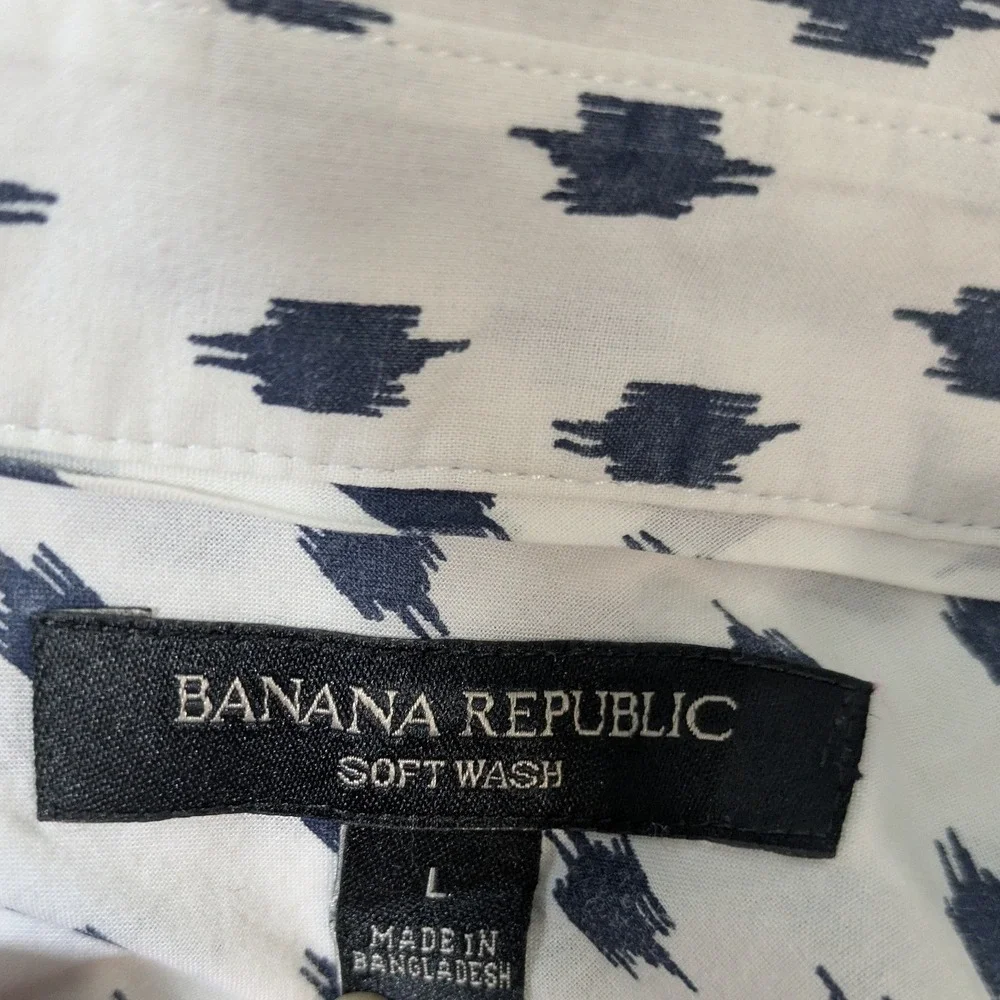 Banana Republic 100% Cotton Soft Wash White Mens Button Down‎ Shirt Size L
